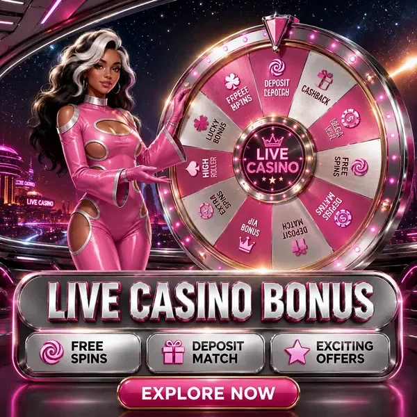 Anfitriona gira rueda de premios en Spinwinera live casino con ofertas de bono brillando